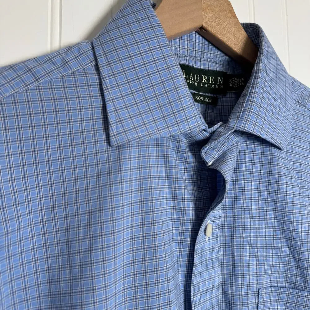 Lauren Ralph Lauren Mens Blue Checkered Button Down Long Sleeve 100% Cotton 16.5 - Picture 3 of 9